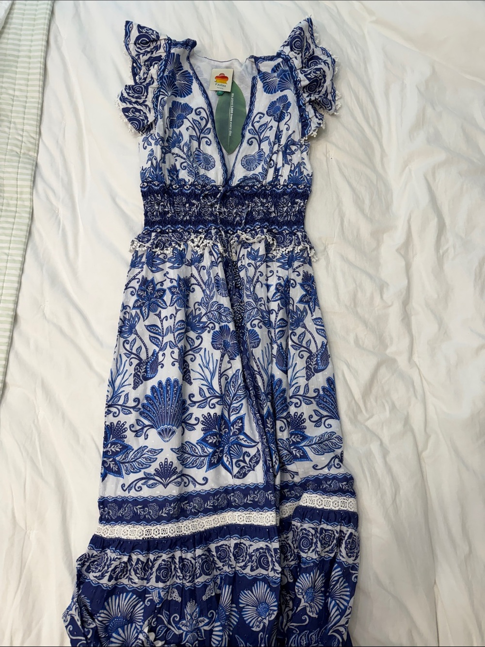 FARM Rio Shell Garden Blue and White Maxi Dress